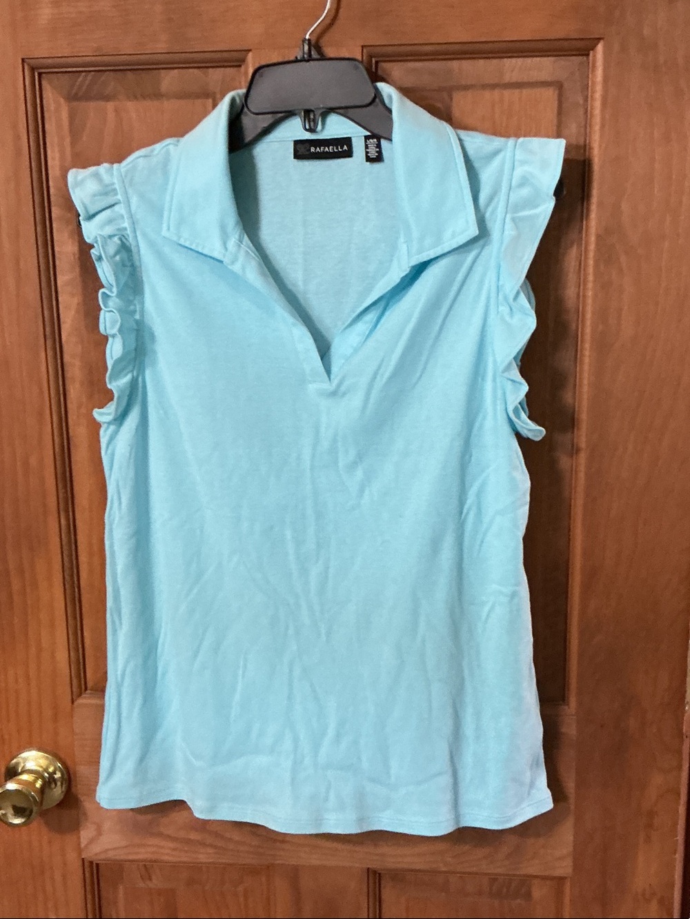 Rafaella Light Blue Sleeveless Ruffle Collar Tank